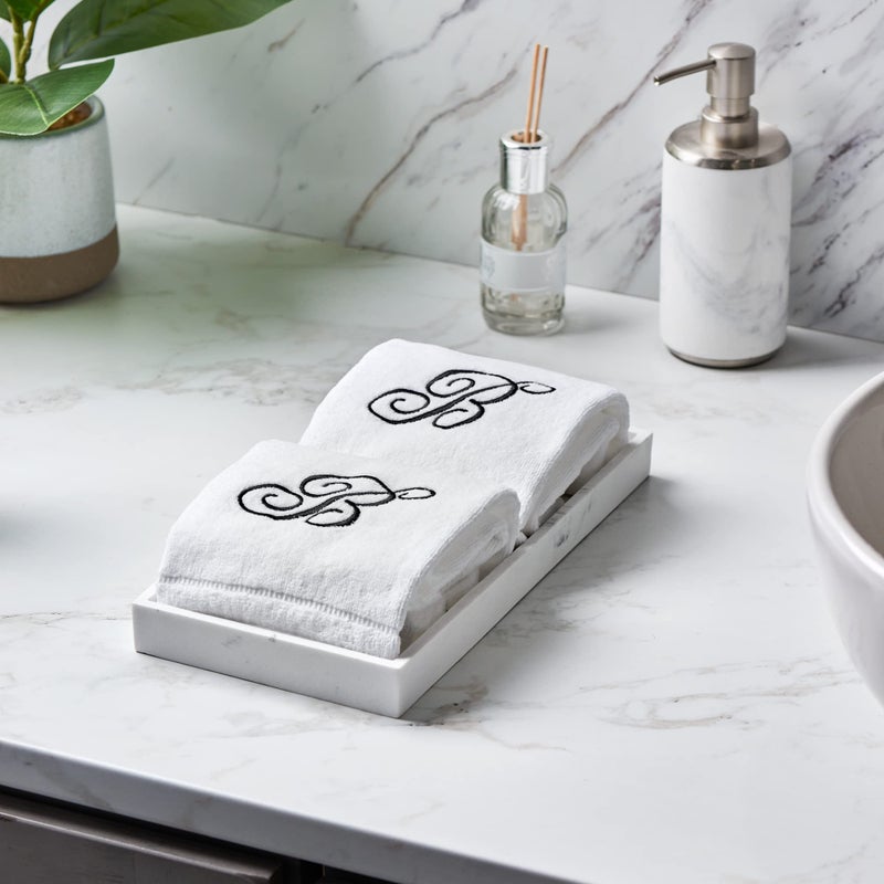Creative Scents Monogrammed Towels Fingertip  Personalized Gift  11 x 18 Inches - Set of 2- Black Embroidered Towel - Extra Absorbent 100% Cotton- Soft Velour Finish - For Bathroom/ Kitchen/ Spa- Initial B (White) - Image 3